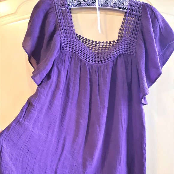 PRICE DROP 
SPENSE * BOHO Lace Purple Blouse Bell Sleeve Size MEDIUM - - Picture 7 of 14